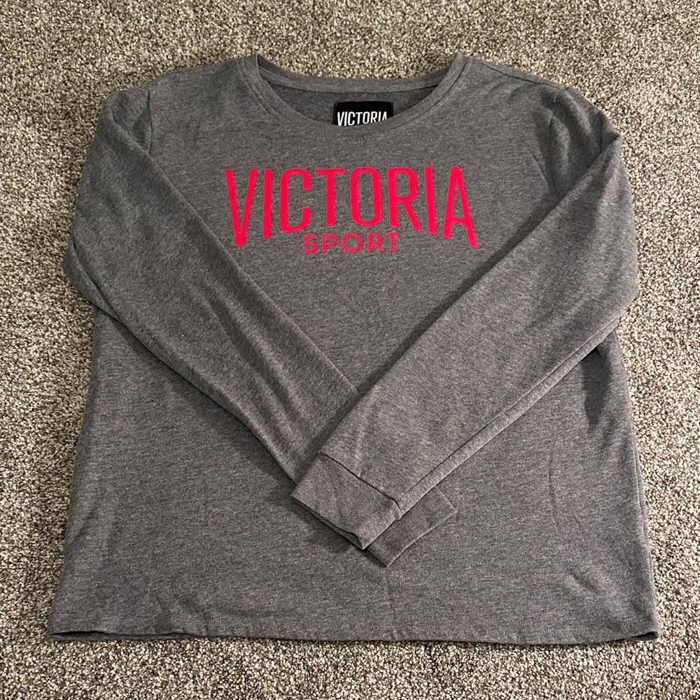 Victoria's Secret Charcoal Long Sleeve Tee with Red Lettering